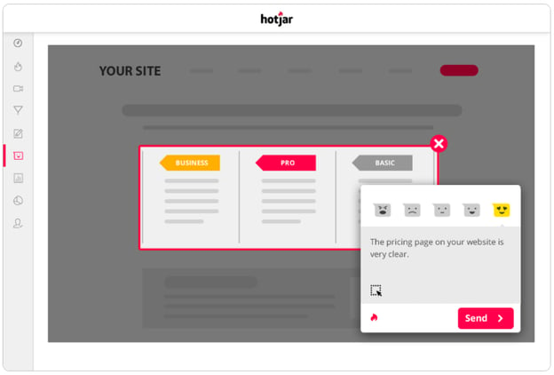 Incoming feedback demo for usability testing tool Hotjar